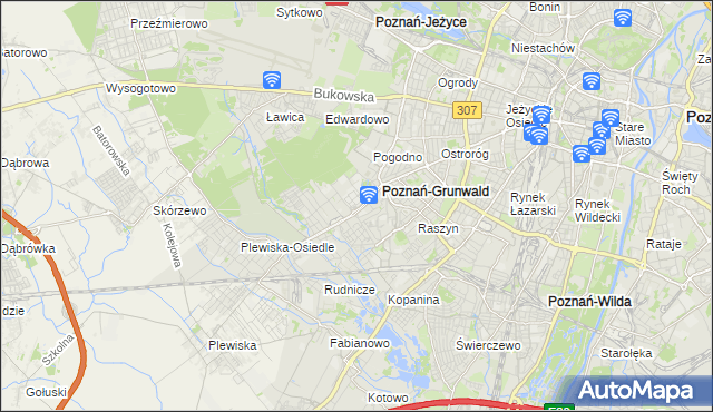 mapa Grunwald gmina Poznań, Grunwald gmina Poznań na mapie Targeo