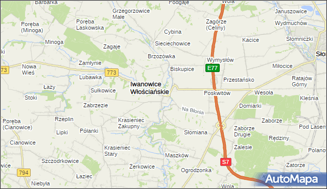 mapa Iwanowice Dworskie, Iwanowice Dworskie na mapie Targeo