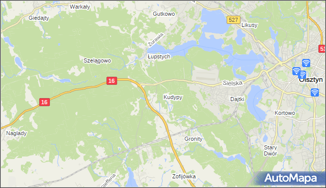 mapa Kudypy gmina Gietrzwałd, Kudypy gmina Gietrzwałd na mapie Targeo