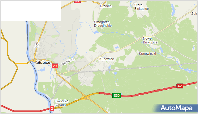 mapa Kunowice, Kunowice na mapie Targeo