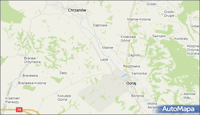 mapa Łada gmina Chrzanów, Łada gmina Chrzanów na mapie Targeo