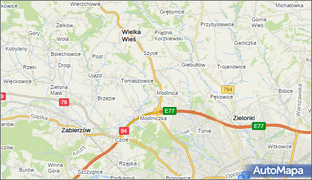 mapa Modlnica, Modlnica na mapie Targeo