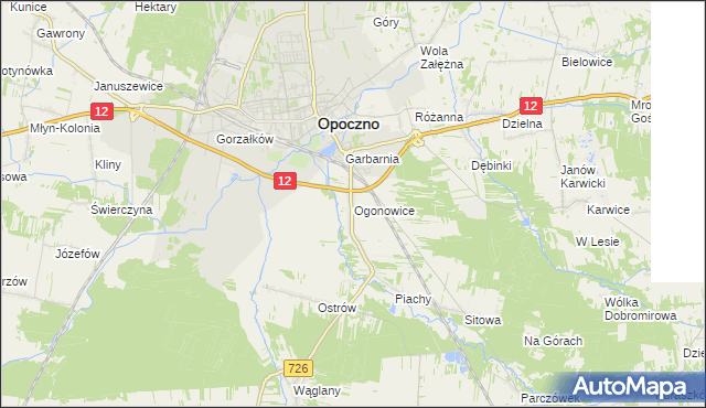 mapa Ogonowice gmina Opoczno, Ogonowice gmina Opoczno na mapie Targeo