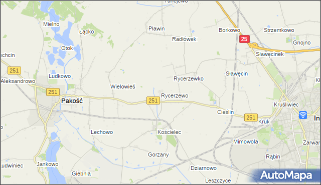 mapa Rycerzewo gmina Pakość, Rycerzewo gmina Pakość na mapie Targeo