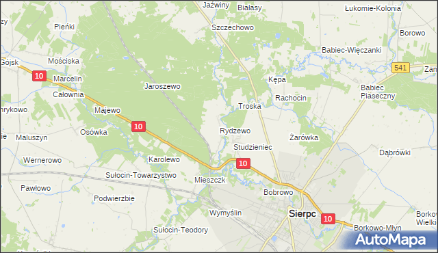 mapa Rydzewo gmina Sierpc, Rydzewo gmina Sierpc na mapie Targeo