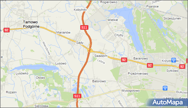 mapa Swadzim gmina Tarnowo Podgórne, Swadzim gmina Tarnowo Podgórne na mapie Targeo