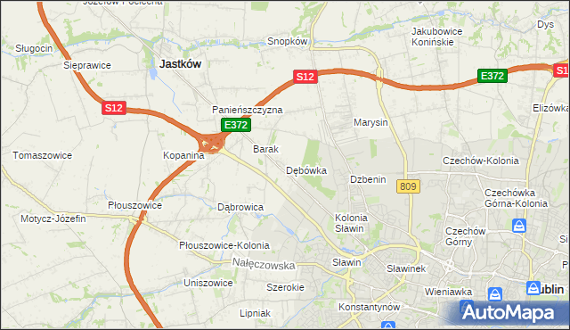 mapa Dębówka gmina Jastków, Dębówka gmina Jastków na mapie Targeo