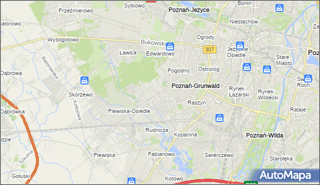 mapa Grunwald gmina Poznań, Grunwald gmina Poznań na mapie Targeo