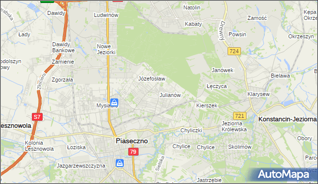mapa Julianów gmina Piaseczno, Julianów gmina Piaseczno na mapie Targeo