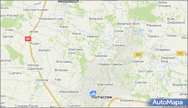 mapa Karwowo gmina Sochaczew, Karwowo gmina Sochaczew na mapie Targeo