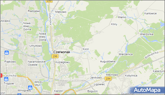 mapa Kicin gmina Czerwonak, Kicin gmina Czerwonak na mapie Targeo