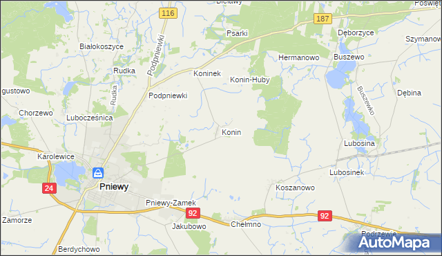 mapa Konin gmina Pniewy, Konin gmina Pniewy na mapie Targeo