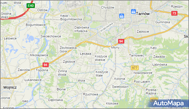 mapa Koszyce Wielkie, Koszyce Wielkie na mapie Targeo