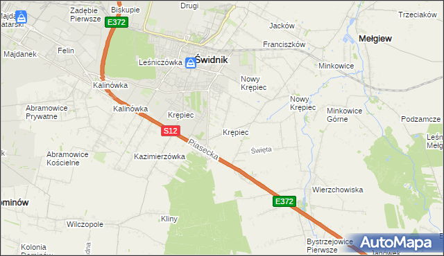 mapa Krępiec gmina Mełgiew, Krępiec gmina Mełgiew na mapie Targeo