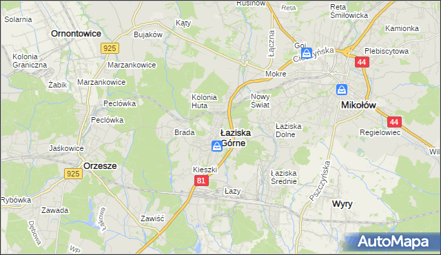 mapa Łaziska Górne, Łaziska Górne na mapie Targeo