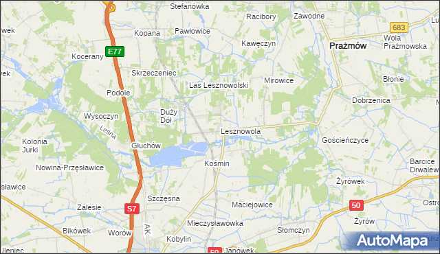 mapa Lesznowola gmina Grójec, Lesznowola gmina Grójec na mapie Targeo