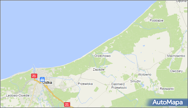mapa Orzechowo gmina Ustka, Orzechowo gmina Ustka na mapie Targeo