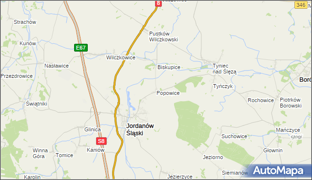 mapa Popowice gmina Jordanów Śląski, Popowice gmina Jordanów Śląski na mapie Targeo