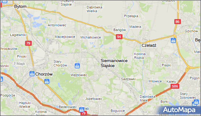 mapa Siemianowice Śląskie, Siemianowice Śląskie na mapie Targeo
