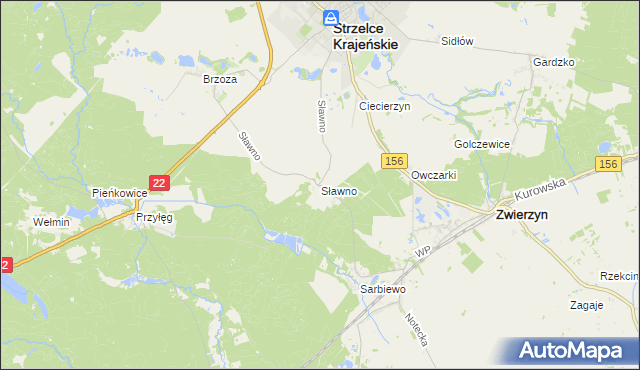 mapa Sławno gmina Strzelce Krajeńskie, Sławno gmina Strzelce Krajeńskie na mapie Targeo