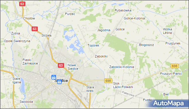 mapa Żabokliki gmina Siedlce, Żabokliki gmina Siedlce na mapie Targeo