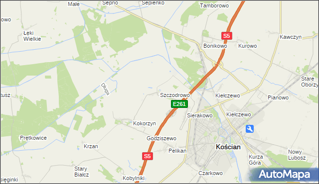 mapa Szczodrowo gmina Kościan, Szczodrowo gmina Kościan na mapie Targeo