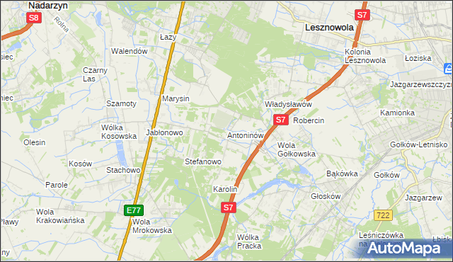 mapa Antoninów gmina Piaseczno, Antoninów gmina Piaseczno na mapie Targeo