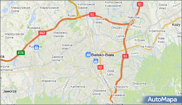 mapa Bielsko-Białej, Bielsko-Biała na mapie Targeo