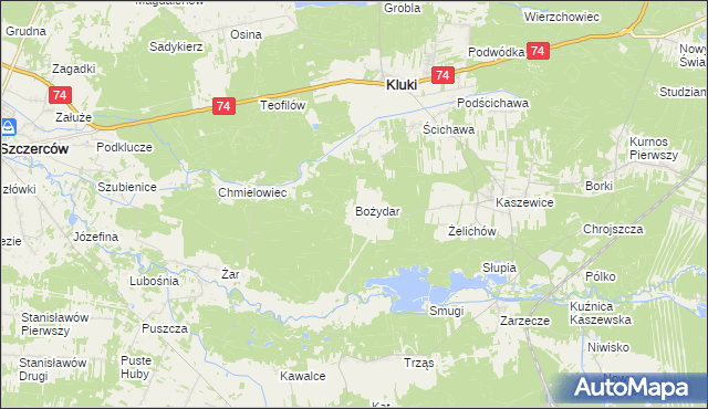 mapa Bożydar gmina Kluki, Bożydar gmina Kluki na mapie Targeo
