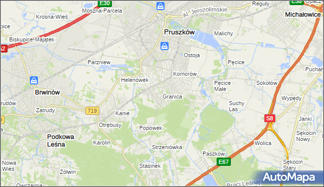 mapa Granica gmina Michałowice, Granica gmina Michałowice na mapie Targeo