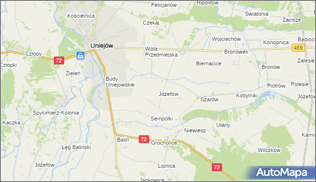 mapa Józefów gmina Poddębice, Józefów gmina Poddębice na mapie Targeo