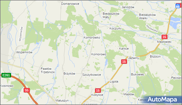 mapa Komorowo gmina Trzebnica, Komorowo gmina Trzebnica na mapie Targeo