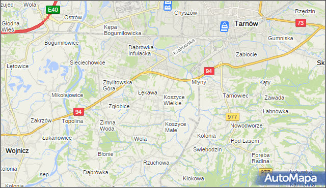 mapa Koszyce Wielkie, Koszyce Wielkie na mapie Targeo