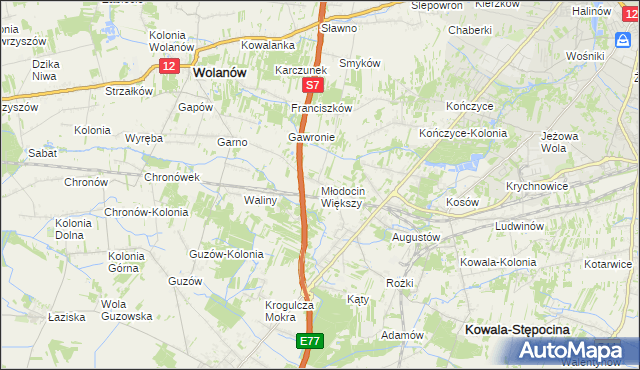 mapa Młodocin Większy, Młodocin Większy na mapie Targeo