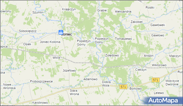 mapa Popielżyn-Zawady, Popielżyn-Zawady na mapie Targeo