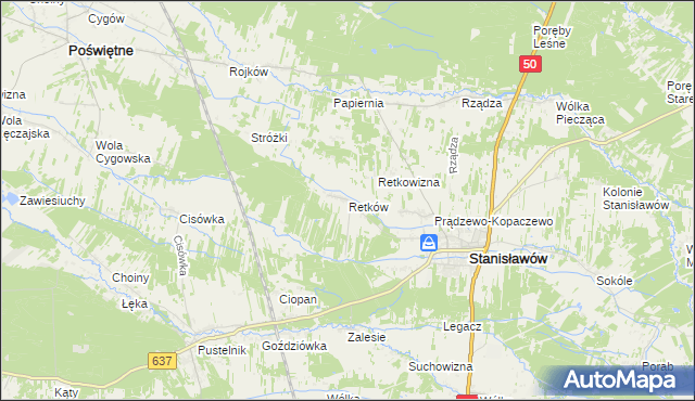 mapa Retków gmina Stanisławów, Retków gmina Stanisławów na mapie Targeo