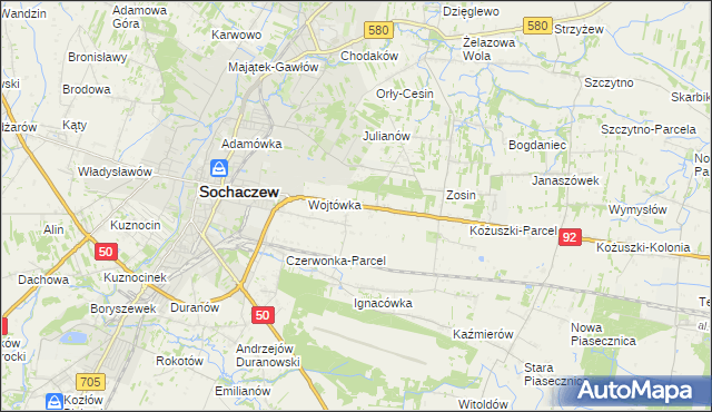 mapa Sochaczew-Wieś, Sochaczew-Wieś na mapie Targeo