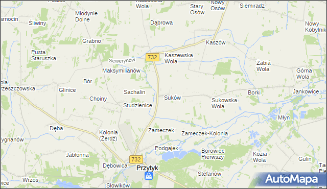 mapa Suków gmina Przytyk, Suków gmina Przytyk na mapie Targeo