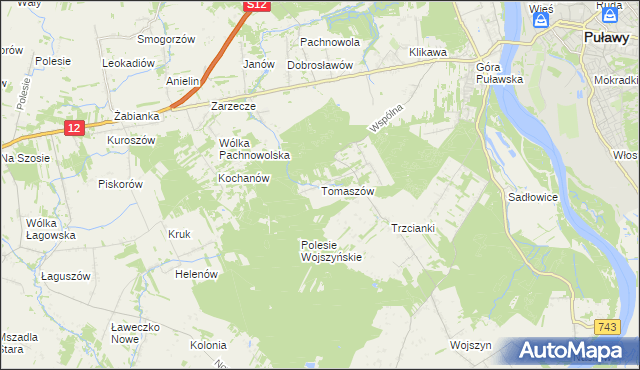 mapa Tomaszów gmina Puławy, Tomaszów gmina Puławy na mapie Targeo