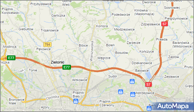 mapa Węgrzce gmina Zielonki, Węgrzce gmina Zielonki na mapie Targeo