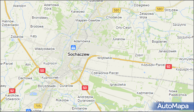 mapa Wojtówka gmina Sochaczew, Wojtówka gmina Sochaczew na mapie Targeo