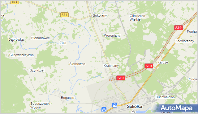 mapa Wroczyńszczyzna gmina Sokółka, Wroczyńszczyzna gmina Sokółka na mapie Targeo