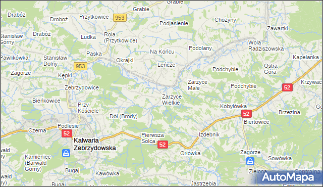 mapa Zarzyce Wielkie, Zarzyce Wielkie na mapie Targeo