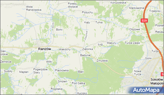 mapa Zielonka gmina Raniżów, Zielonka gmina Raniżów na mapie Targeo