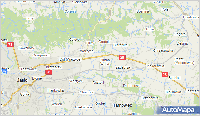 mapa Zimna Woda gmina Jasło, Zimna Woda gmina Jasło na mapie Targeo