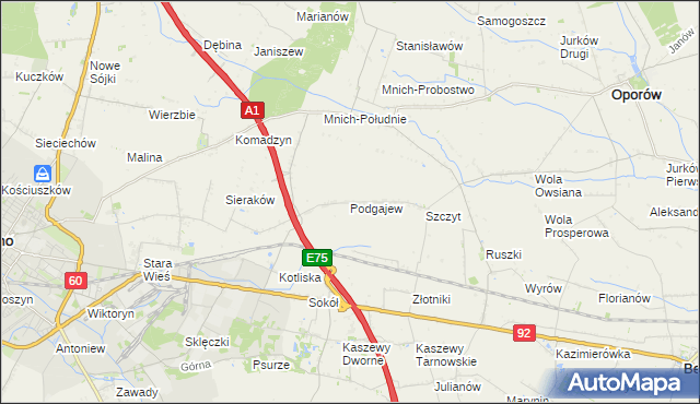 mapa Podgajew gmina Oporów, Podgajew gmina Oporów na mapie Targeo