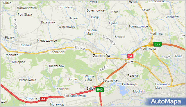 mapa Zabierzów powiat krakowski, Zabierzów powiat krakowski na mapie Targeo