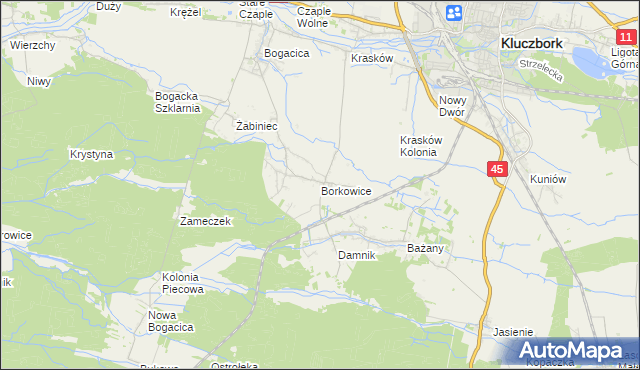 mapa Borkowice gmina Kluczbork, Borkowice gmina Kluczbork na mapie Targeo