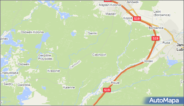 mapa Ciechocin gmina Modliborzyce, Ciechocin gmina Modliborzyce na mapie Targeo