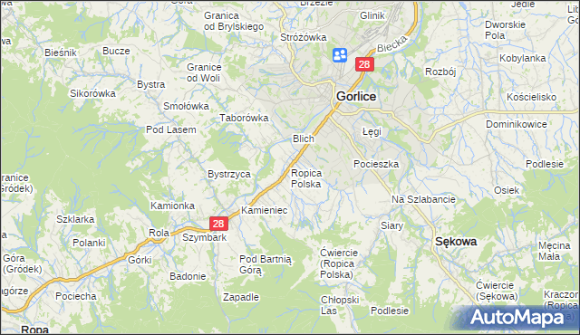 mapa Ropica Polska, Ropica Polska na mapie Targeo